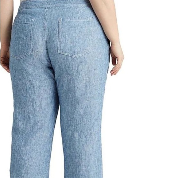 Lauren Ralph Lauren Plus Chambray Wide-Leg Cropped Linen Pants size 16 W. - Picture 3 of 13